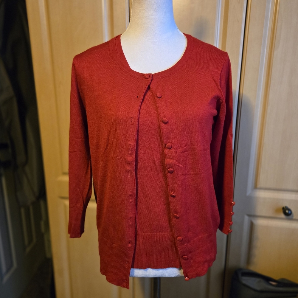 Grace Elements 2 Piece Red Button-Front Knit Card… - image 1